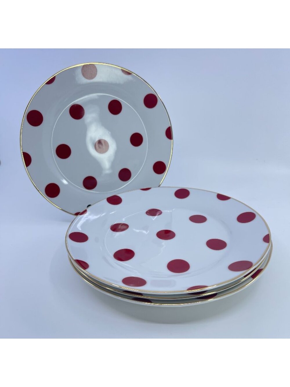 vintage rosanna red dot dessert salad plates with gold rim 8"